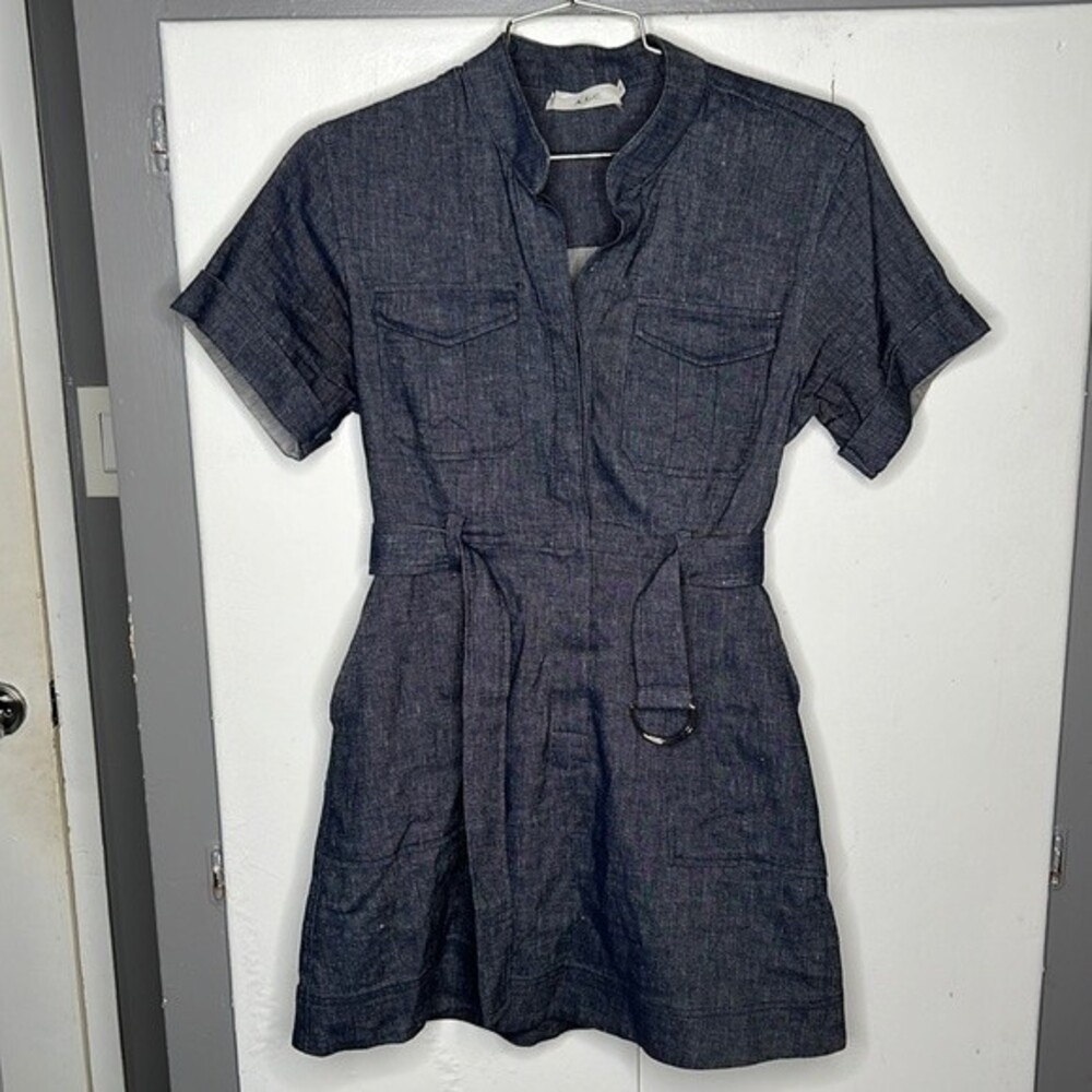 A.L.C. linen midi romi dress size 8 utility chambray casual style 6dres00848